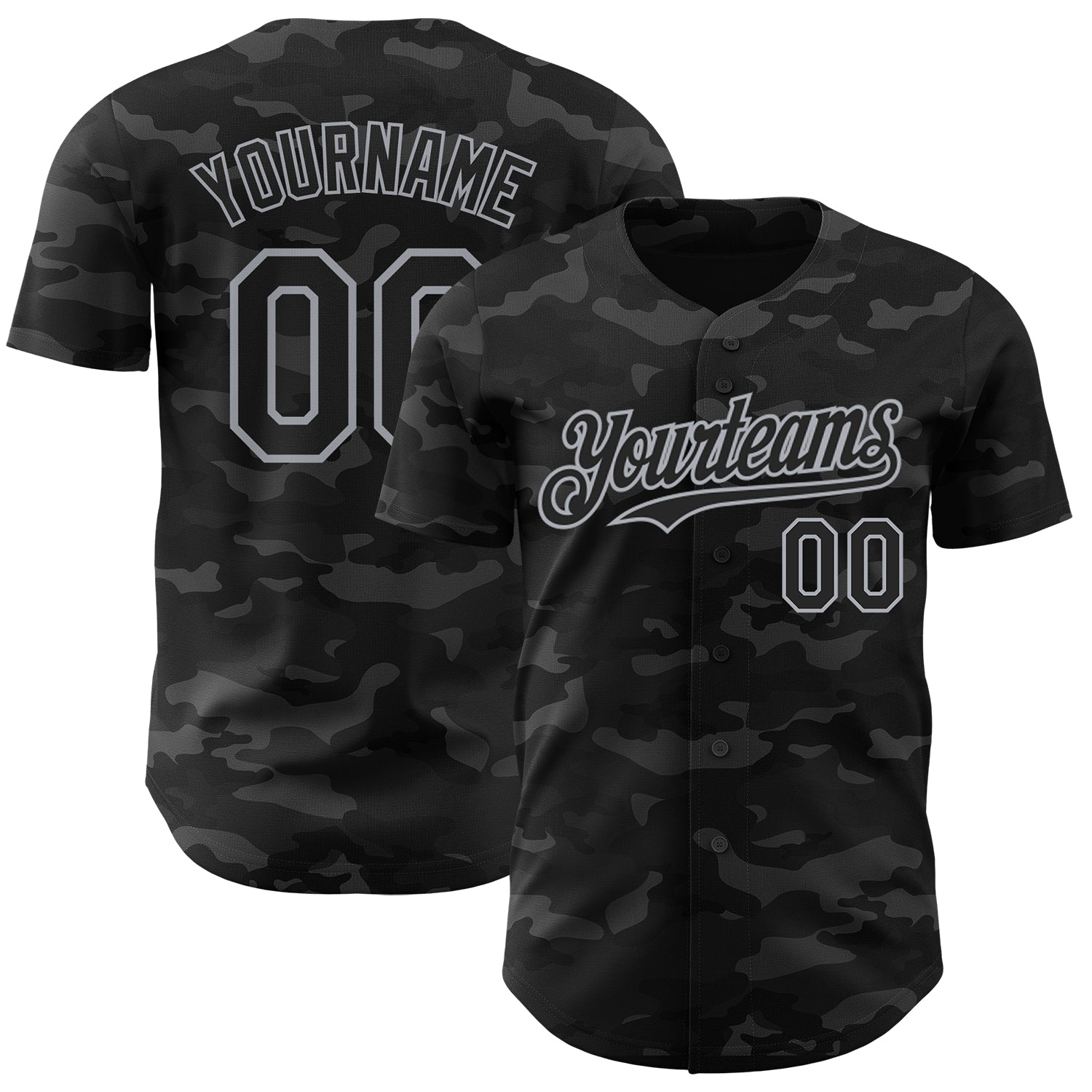 Custom Camo Black-Gray Dark Camouflage Tactical Style Authentic Salute To Service Baseball Jersey - Main View