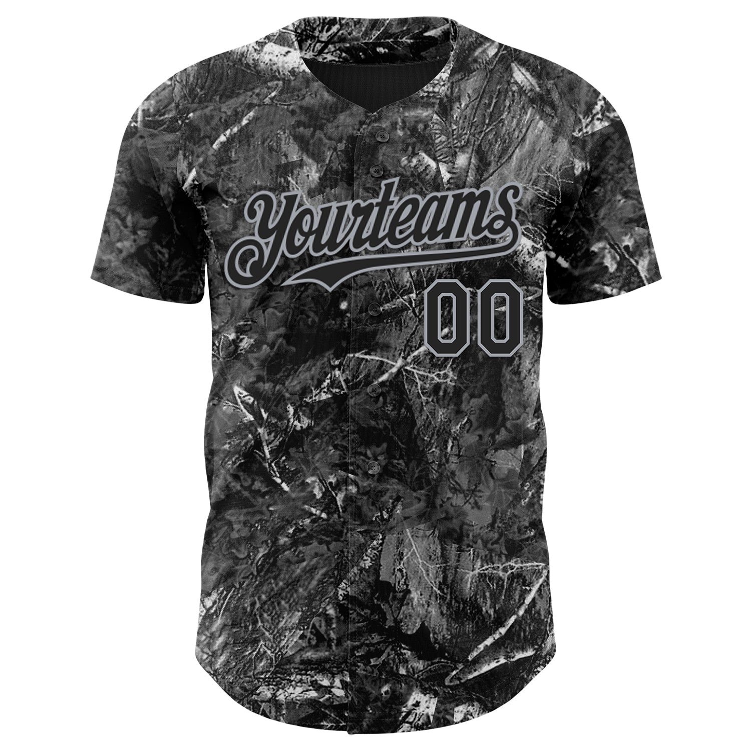 Custom Camo Black-Gray Woodland Forest Camouflage Authentic Salute To Service Baseball Jersey view 2