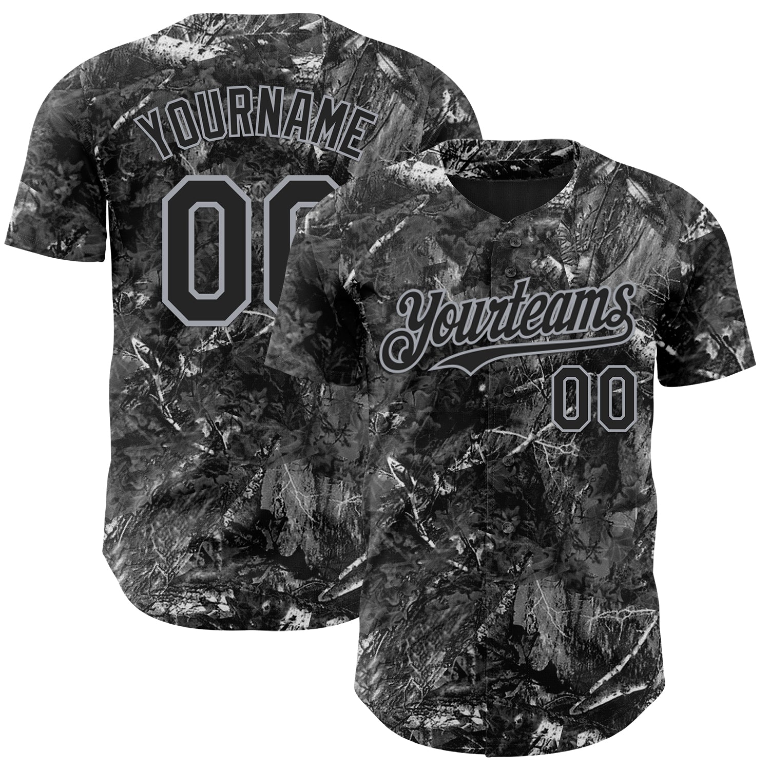 Custom Camo Black-Gray Woodland Forest Camouflage Authentic Salute To Service Baseball Jersey - Main View