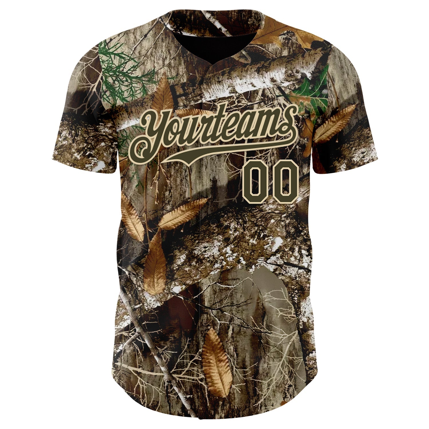 Custom Camo Olive-Cream Woodland Forest Camouflage Authentic Salute To Service Baseball Jersey view 2
