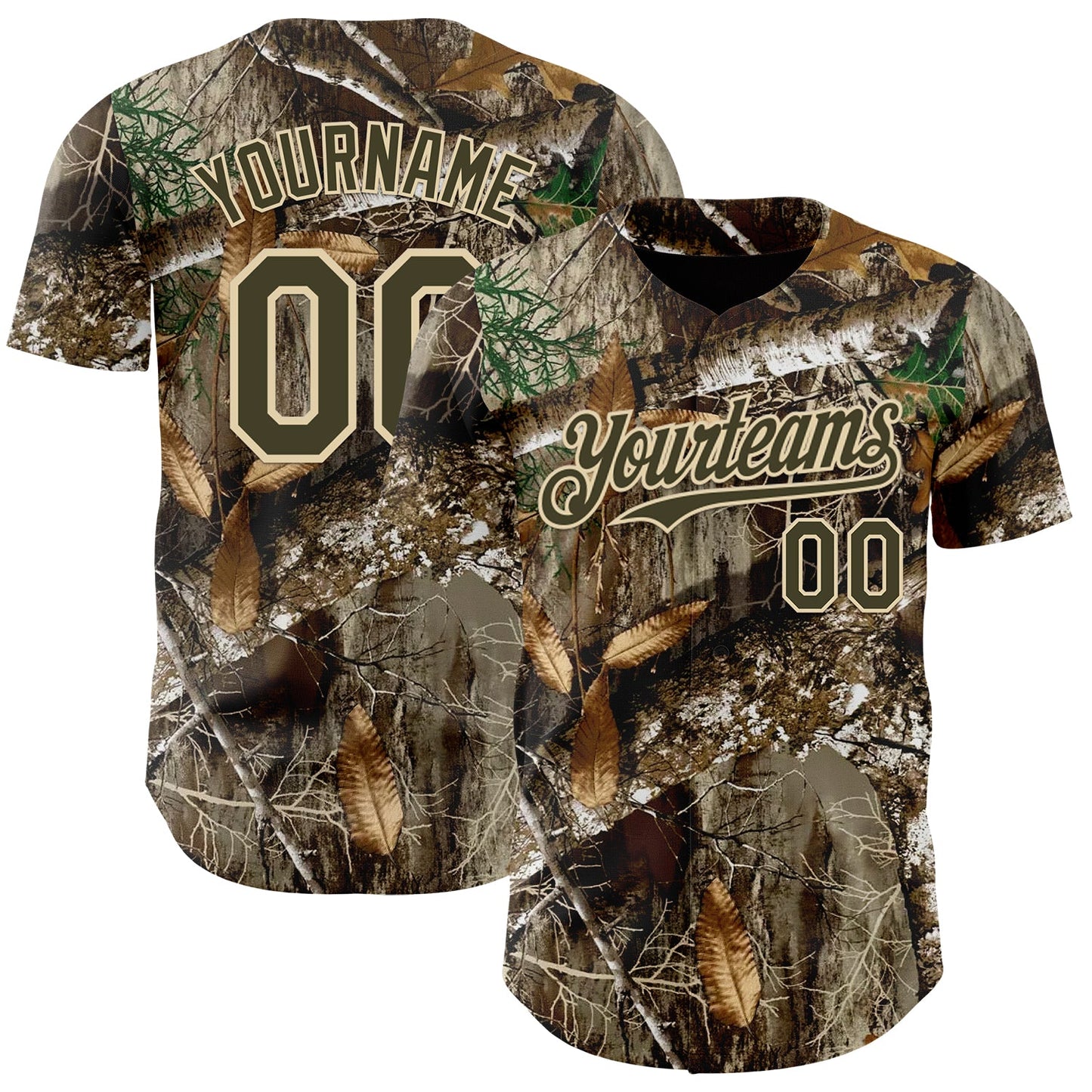 Custom Camo Olive-Cream Woodland Forest Camouflage Authentic Salute To Service Baseball Jersey - Main View