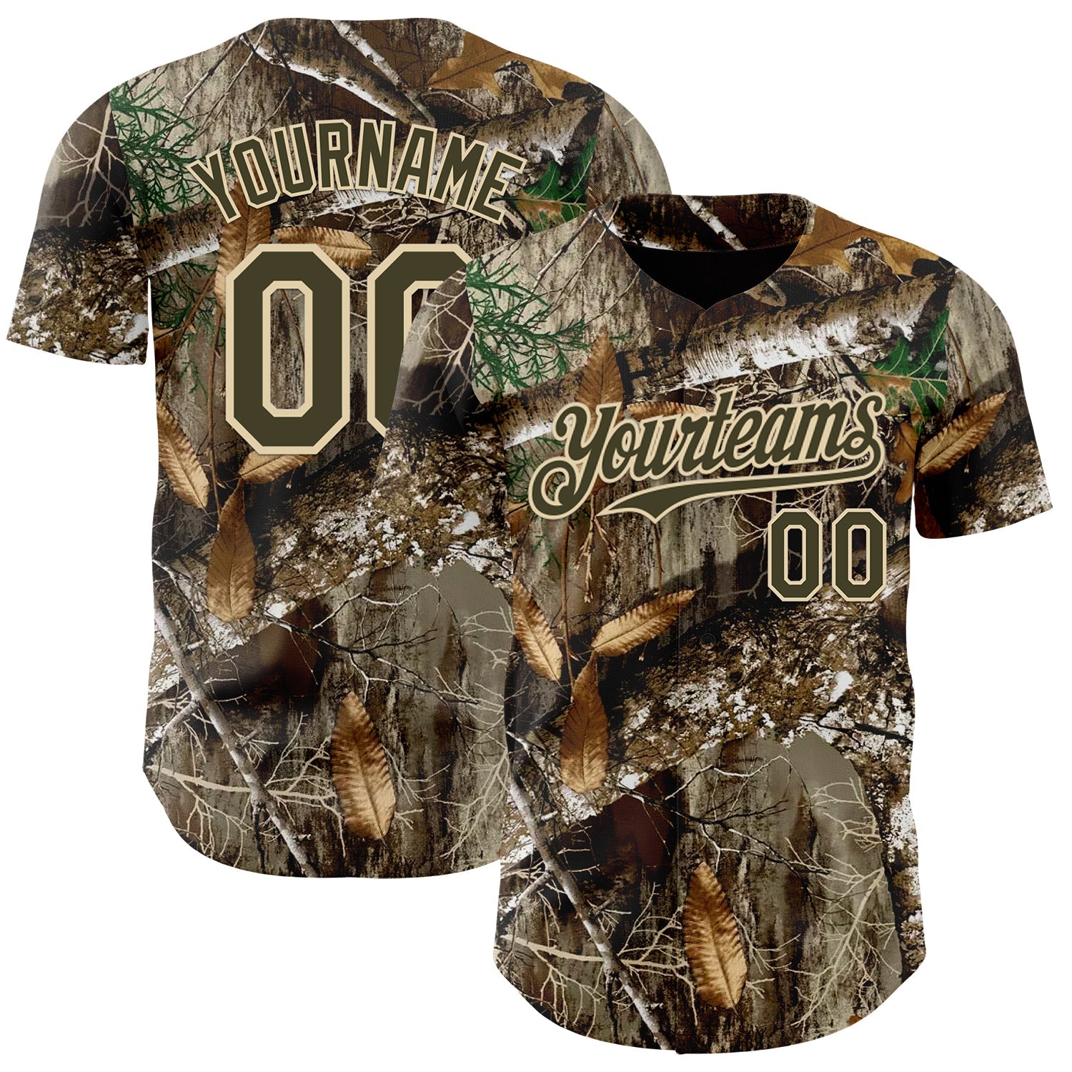Custom Camo Olive-Cream Woodland Forest Camouflage Authentic Salute To Service Baseball Jersey - Main View