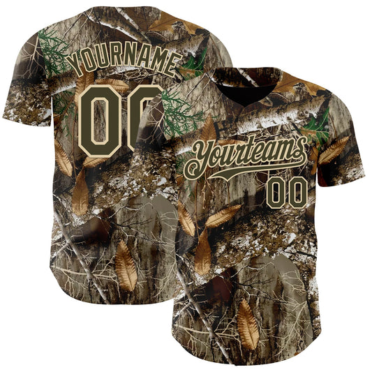 Custom Camo Olive-Cream Woodland Forest Camouflage Authentic Salute To Service Baseball Jersey - Main View