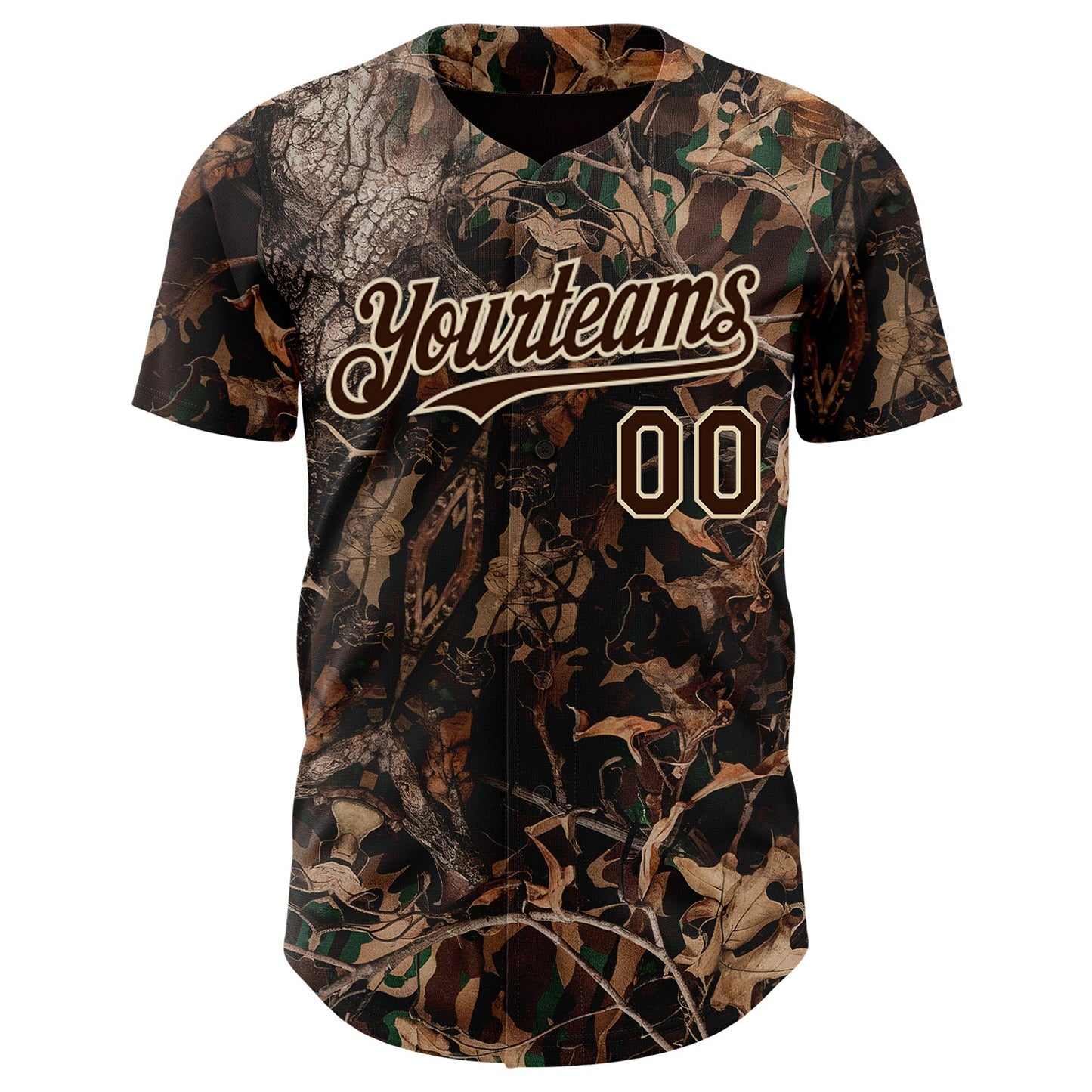 Custom Camo Brown-Cream Woodland Forest Camouflage Authentic Salute To Service Baseball Jersey view 2