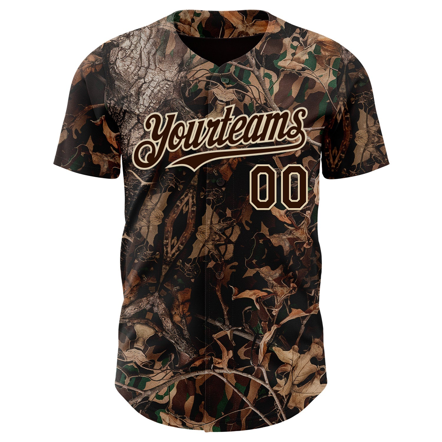 Custom Camo Brown-Cream Woodland Forest Camouflage Authentic Salute To Service Baseball Jersey view 2