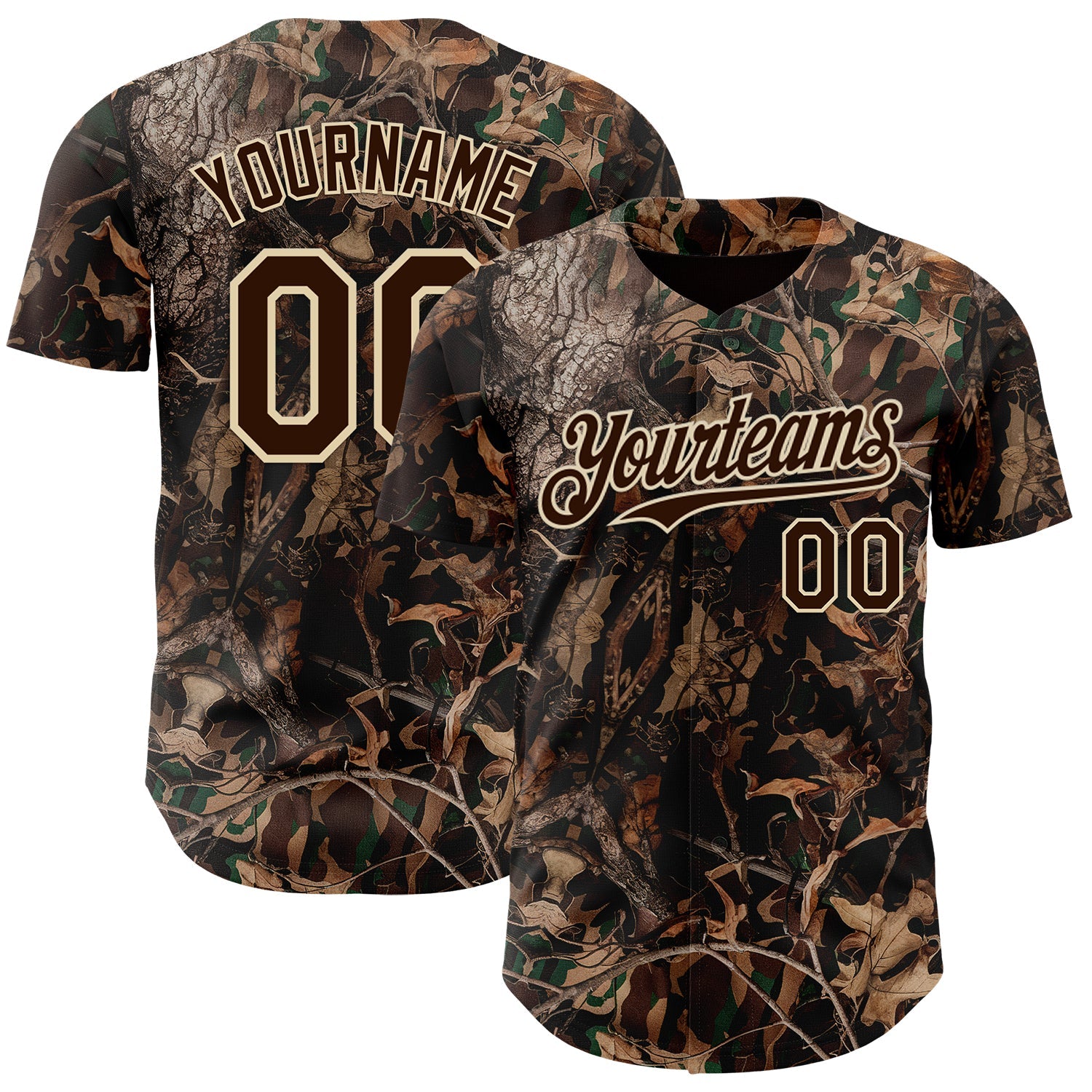 Custom Camo Brown-Cream Woodland Forest Camouflage Authentic Salute To Service Baseball Jersey - Main View