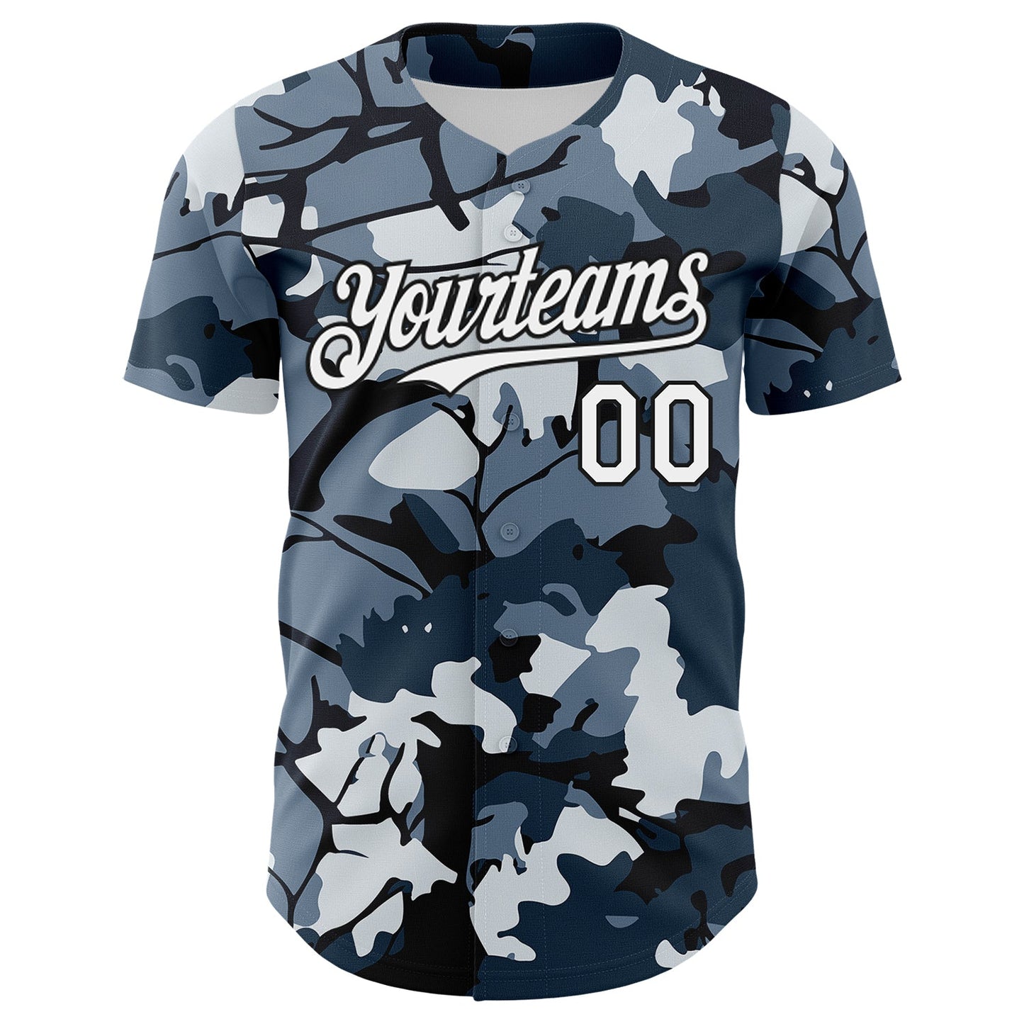 Custom Camo White-Black Woodland Forest Tactical Camouflage Outdoor Leaf Authentic Baseball Jersey view 2