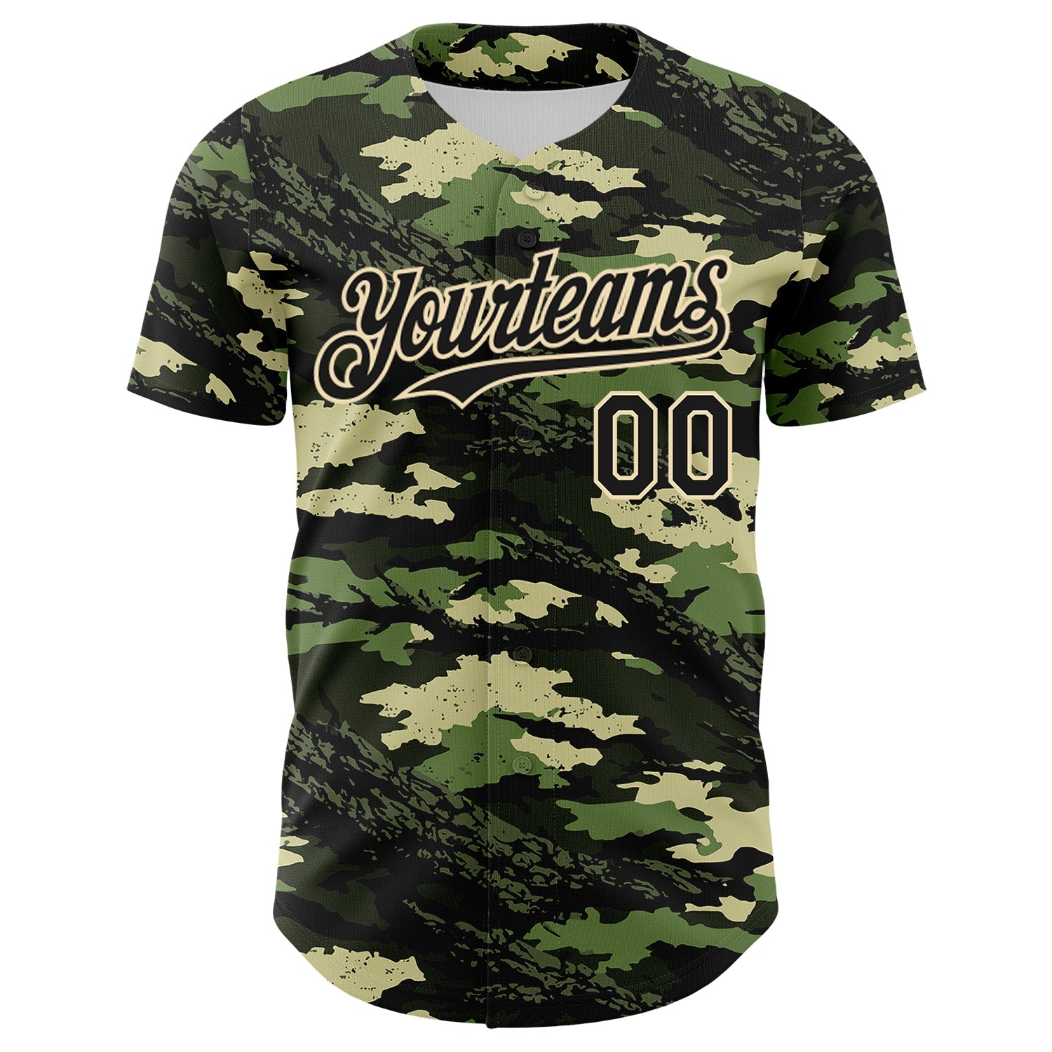 Custom Camo Black-Cream Woodland Forest Tactical Camouflage Outdoor Leaf Authentic Baseball Jersey view 2