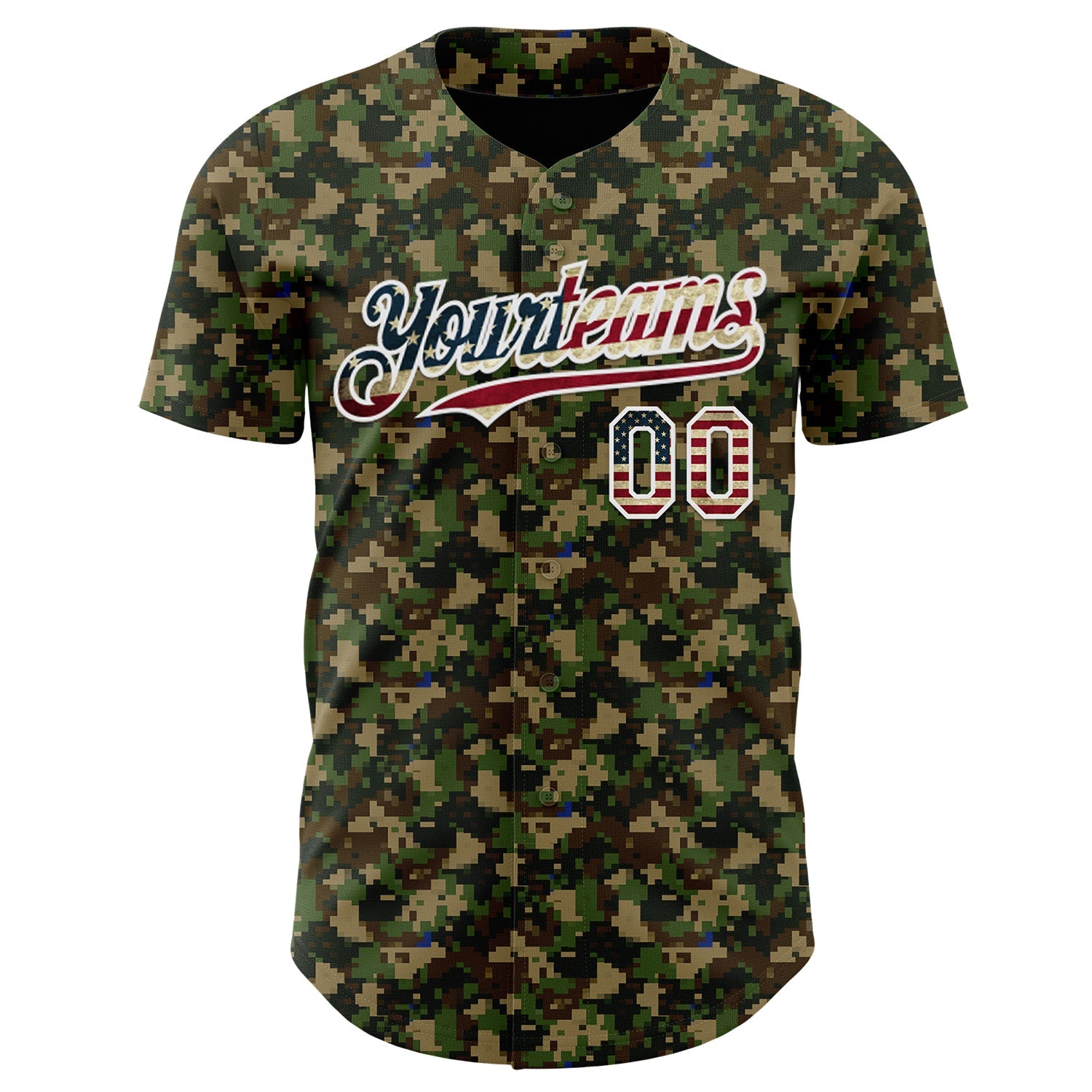 Custom Camo Vintage USA Flag-White Digital Camouflage Authentic Baseball Jersey view 2