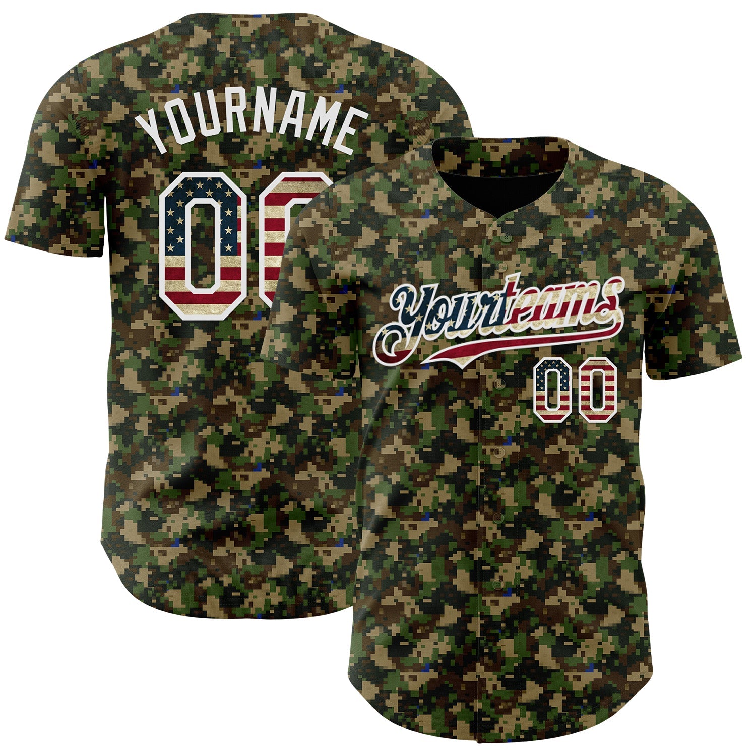 Custom Camo Vintage USA Flag-White Digital Camouflage Authentic Baseball Jersey - Main View