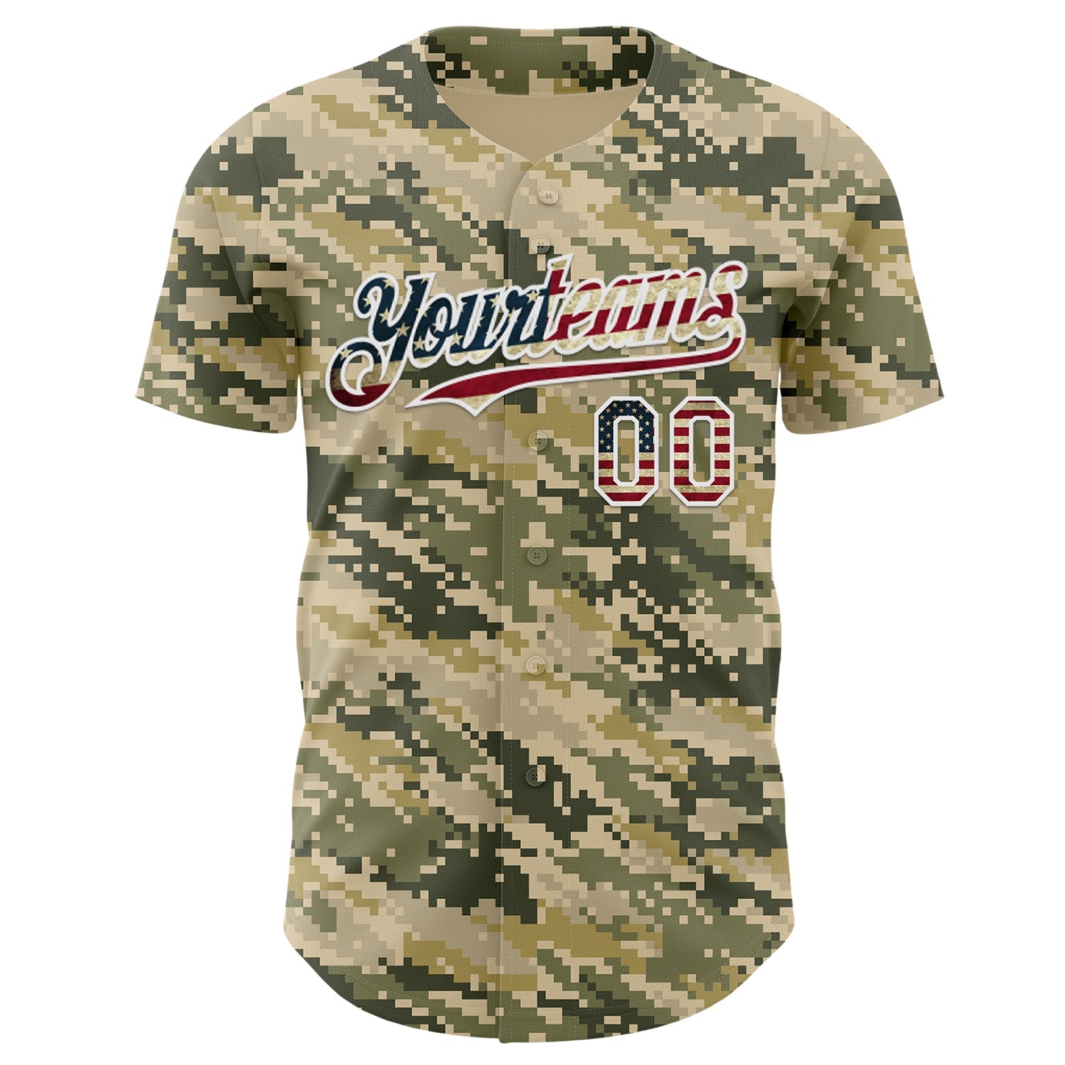 Custom Camo Vintage USA Flag-White Digital Camouflage Authentic Baseball Jersey view 2