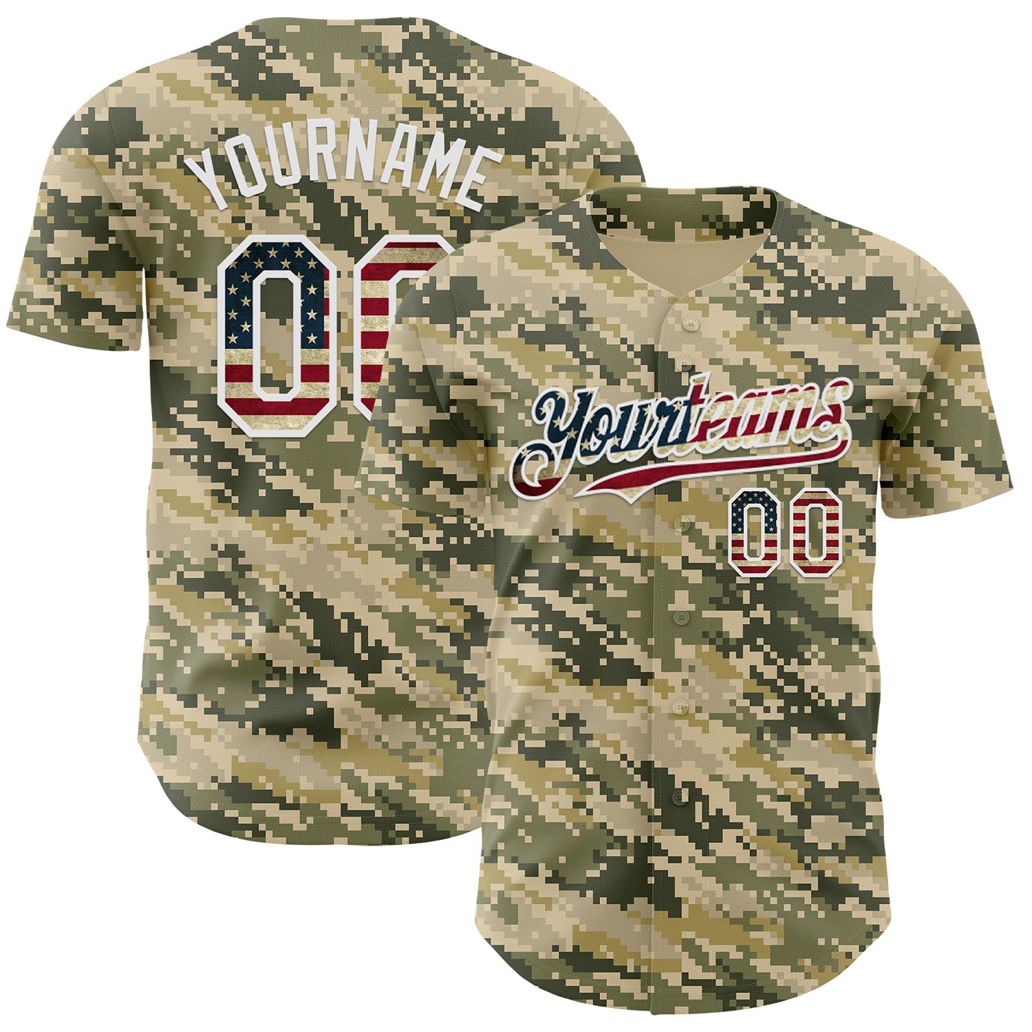 Custom Camo Vintage USA Flag-White Digital Camouflage Authentic Baseball Jersey - Main View