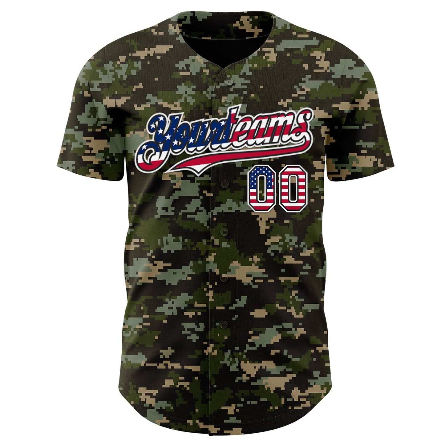 Custom Camo USA Flag Black-White Digital Camouflage Authentic Baseball Jersey view 2