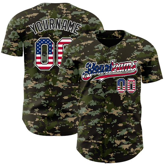 Custom Camo USA Flag Black-White Digital Camouflage Authentic Baseball Jersey - Main View