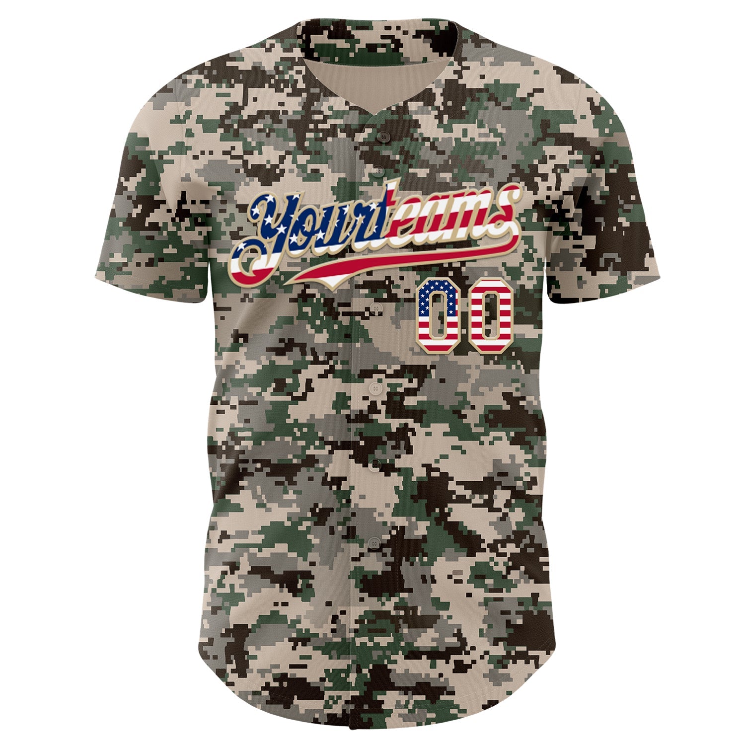 Custom Camo USA Flag Vegas Gold-White Digital Camouflage Authentic Baseball Jersey view 2