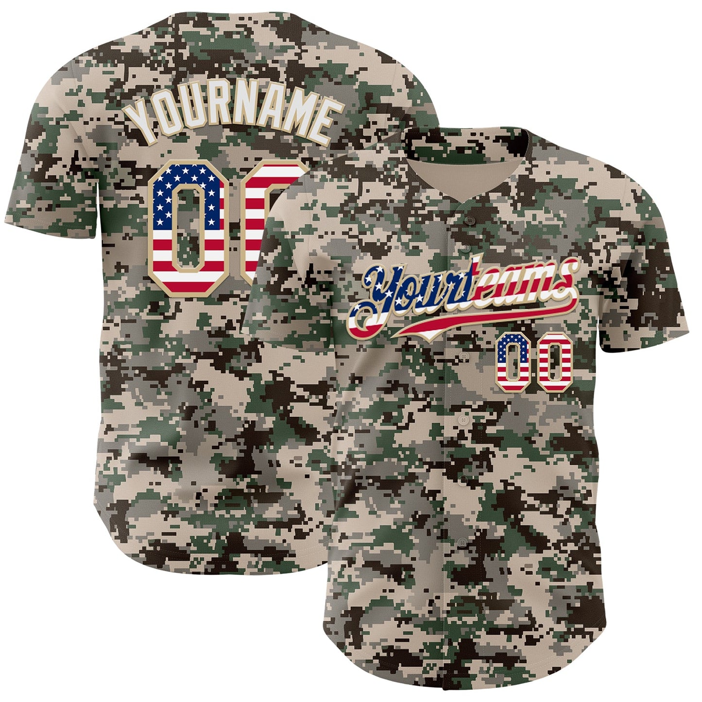 Custom Camo USA Flag Vegas Gold-White Digital Camouflage Authentic Baseball Jersey - Main View