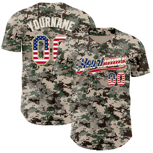 Custom Camo USA Flag Vegas Gold-White Digital Camouflage Authentic Baseball Jersey - Main View
