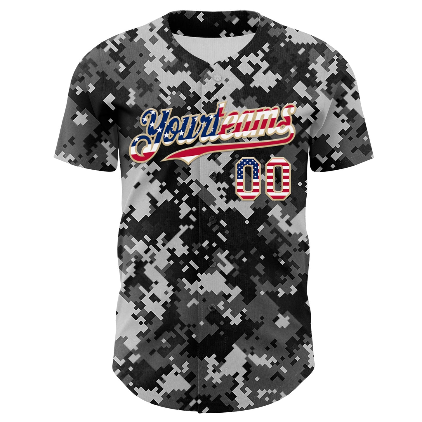 Custom Camo USA Flag Vegas Gold-White Digital Camouflage Authentic Baseball Jersey view 2