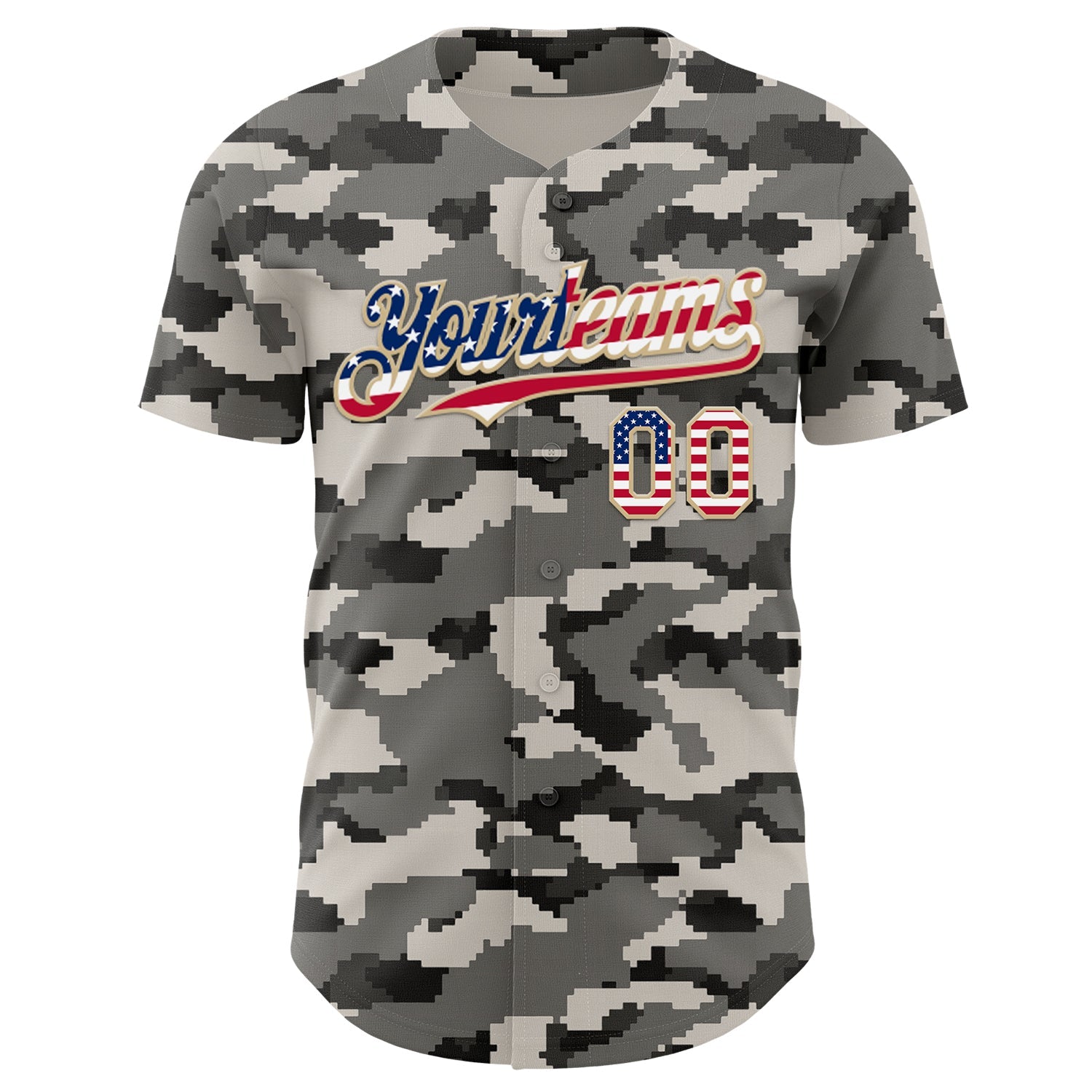Custom Camo USA Flag Vegas Gold-White Digital Camouflage Authentic Baseball Jersey view 2