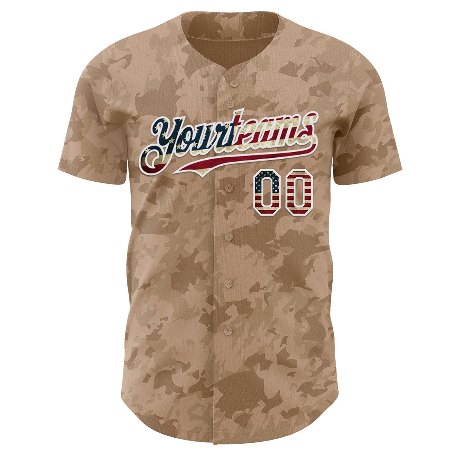 Custom Camo Vintage USA Flag-White Geometric Camouflage Authentic Baseball Jersey view 2