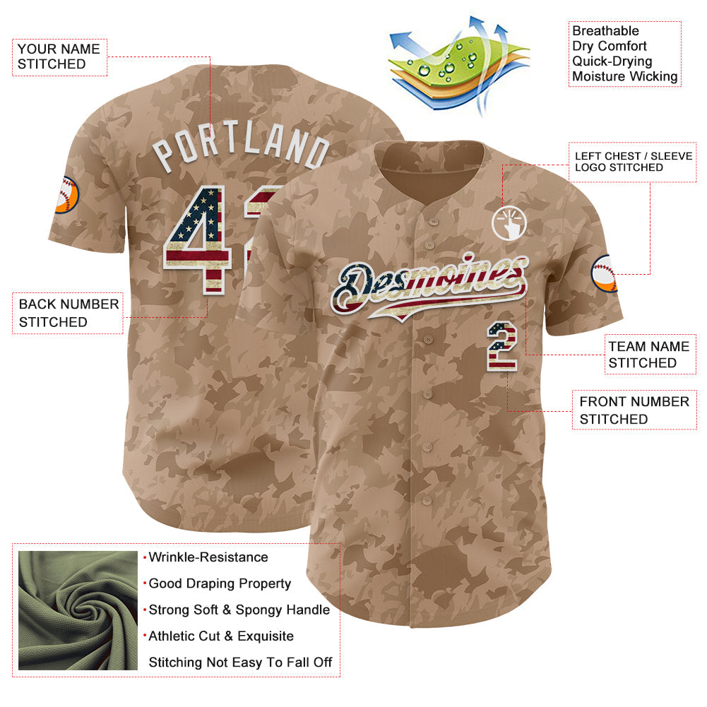 Custom Camo Vintage USA Flag-White Geometric Camouflage Authentic Baseball Jersey view 3