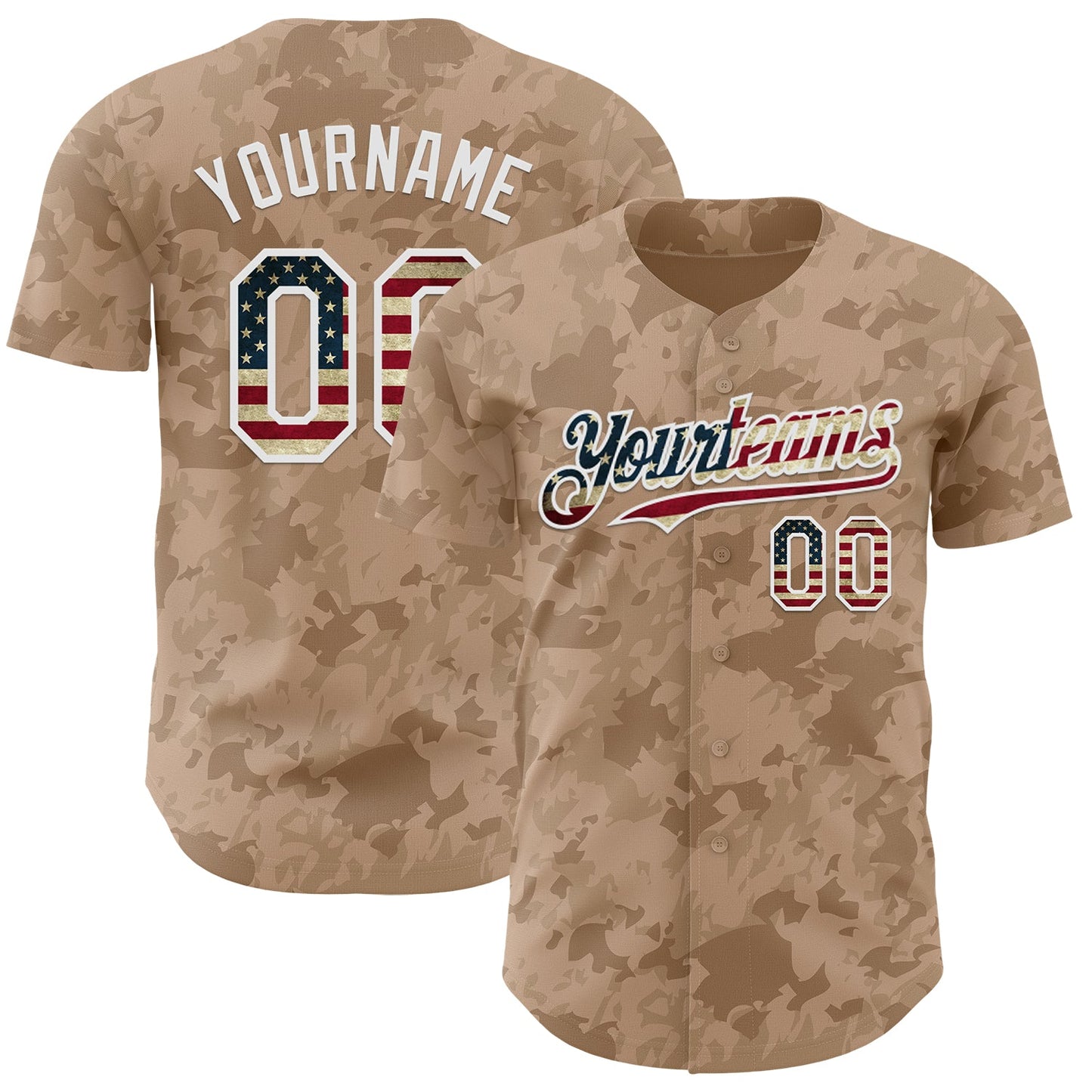 Custom Camo Vintage USA Flag-White Geometric Camouflage Authentic Baseball Jersey - Main View