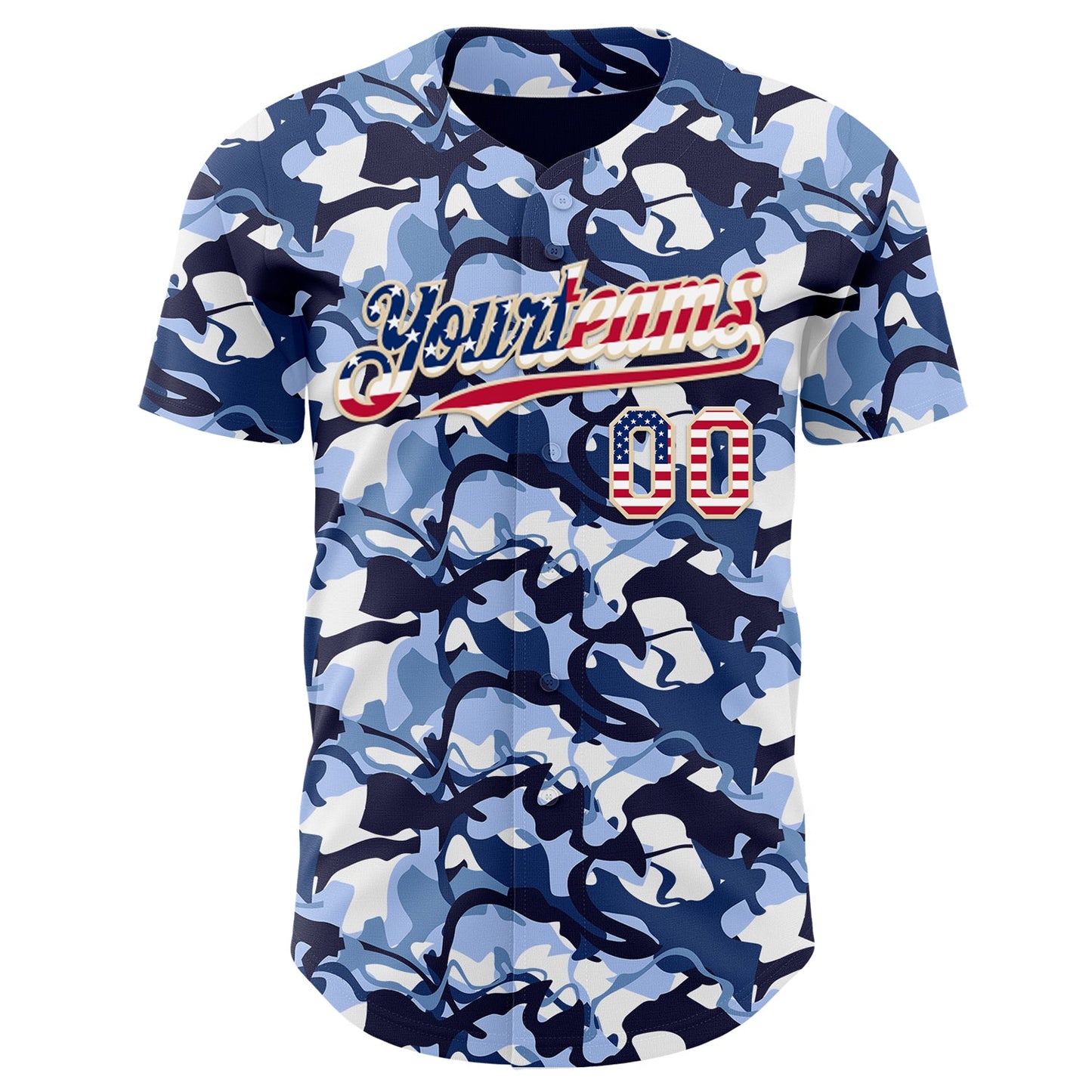 Custom Camo USA Flag City Cream Black-White Blue Ocean Camouflage Authentic Baseball Jersey view 2
