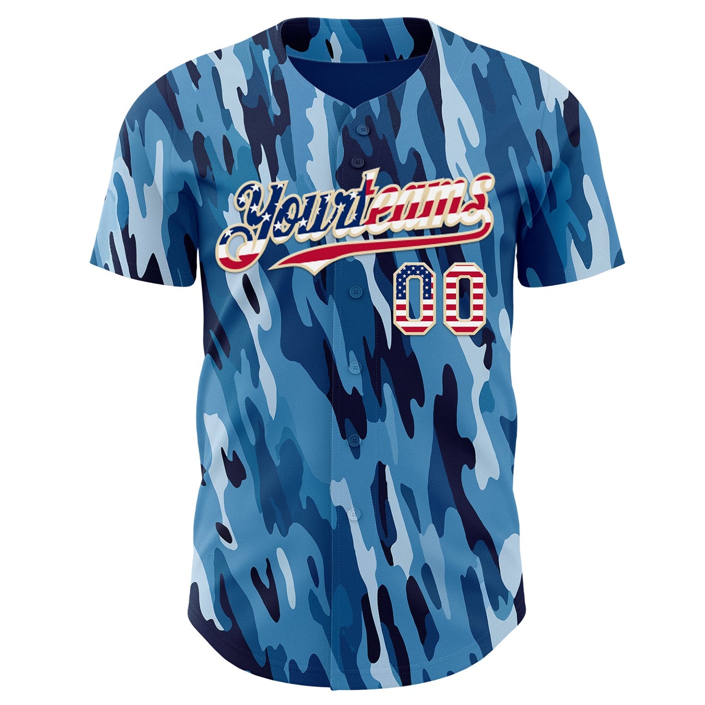 Custom Camo USA Flag City Cream-Black Blue Ocean Camouflage Authentic Baseball Jersey view 2