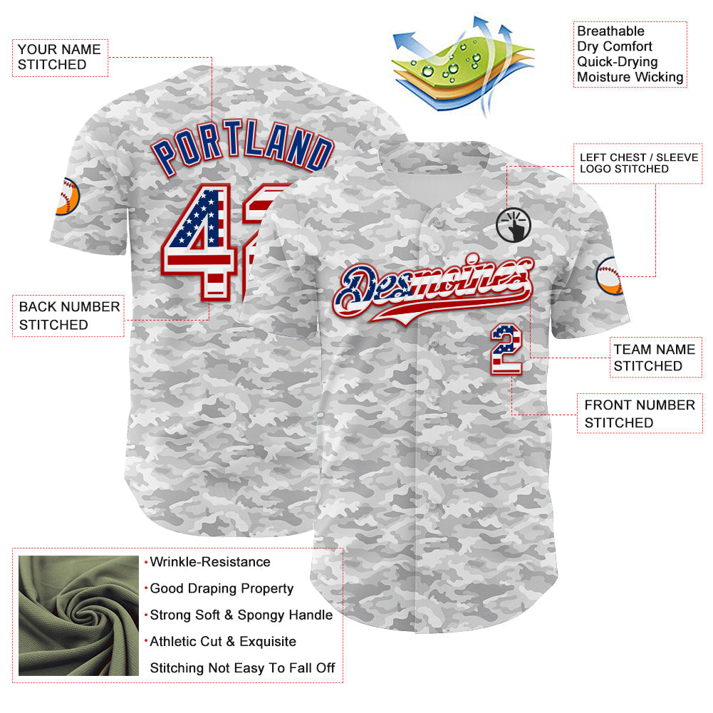 Custom Camo USA Flag White Red-Royal Urban Gray Camouflage Authentic Baseball Jersey view 3