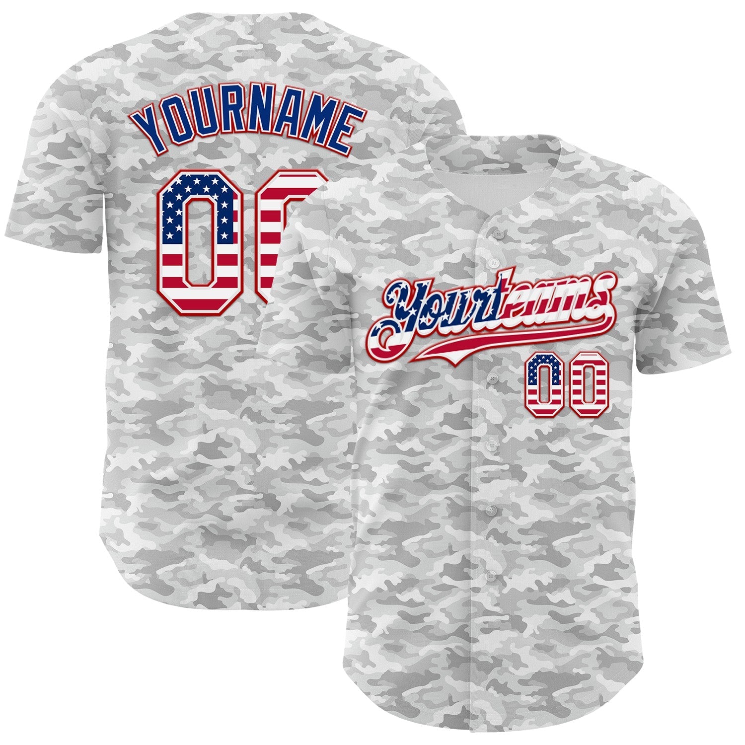 Custom Camo USA Flag White Red-Royal Urban Gray Camouflage Authentic Baseball Jersey - Main View