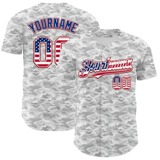 Custom Camo USA Flag White Red-Royal Urban Gray Camouflage Authentic Baseball Jersey - Main View