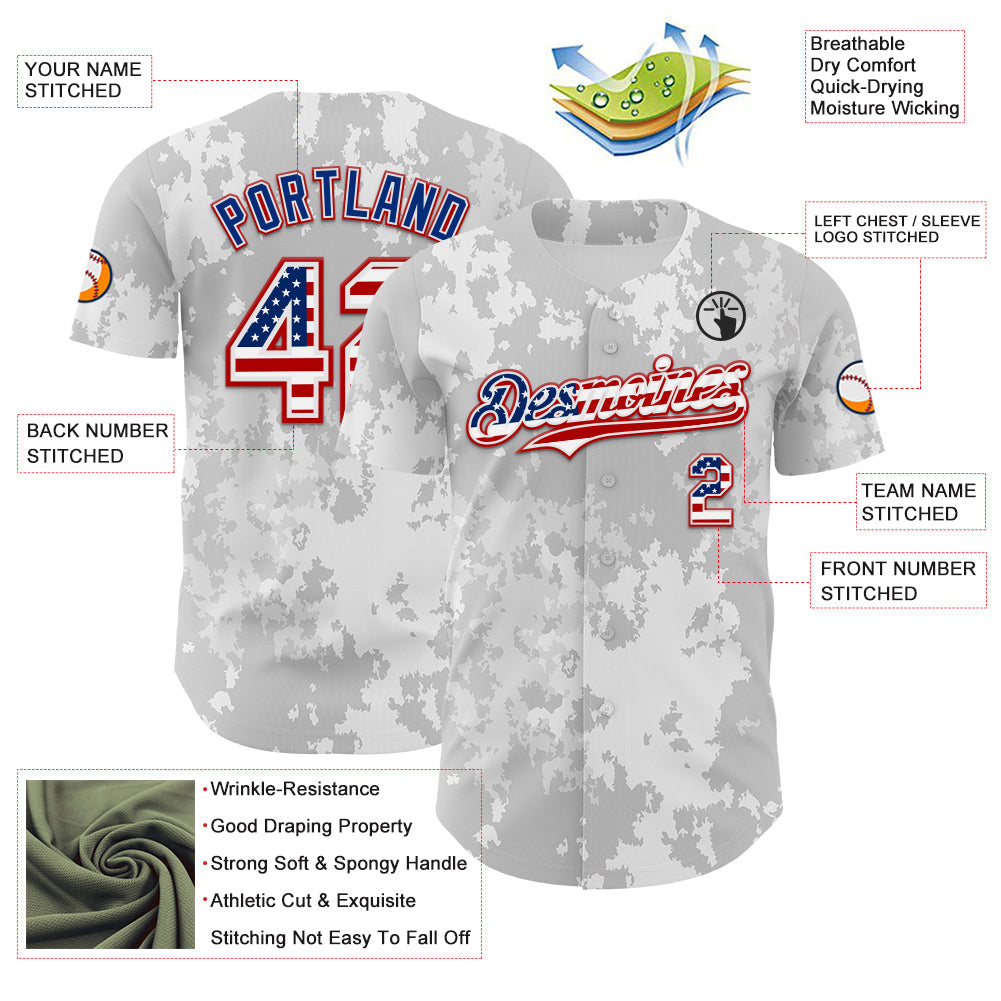 Custom Camo USA Flag White Red-Royal Urban Gray Camouflage Authentic Baseball Jersey view 3