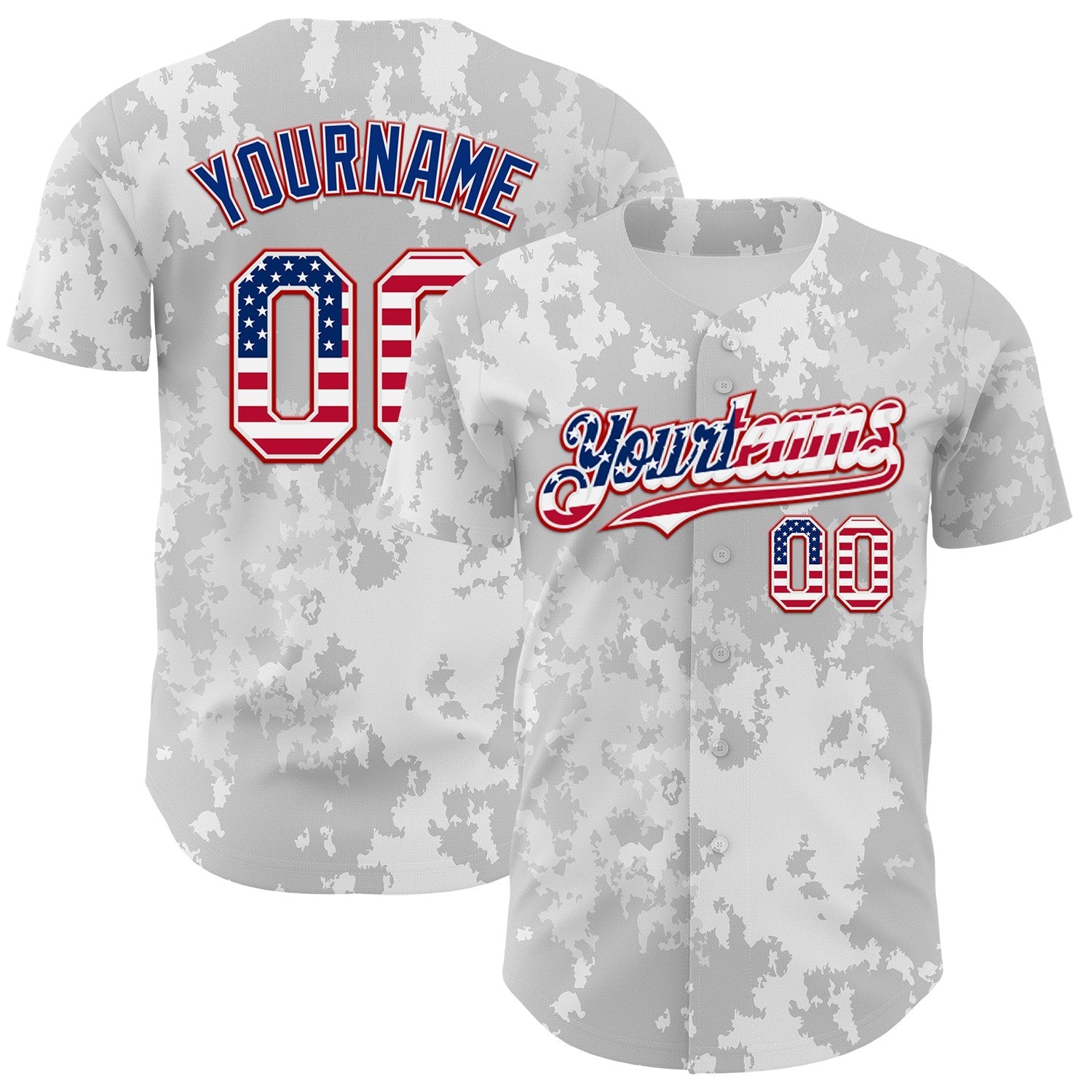 Custom Camo USA Flag White Red-Royal Urban Gray Camouflage Authentic Baseball Jersey - Main View