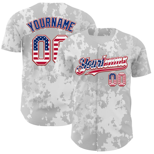 Custom Camo USA Flag White Red-Royal Urban Gray Camouflage Authentic Baseball Jersey - Main View