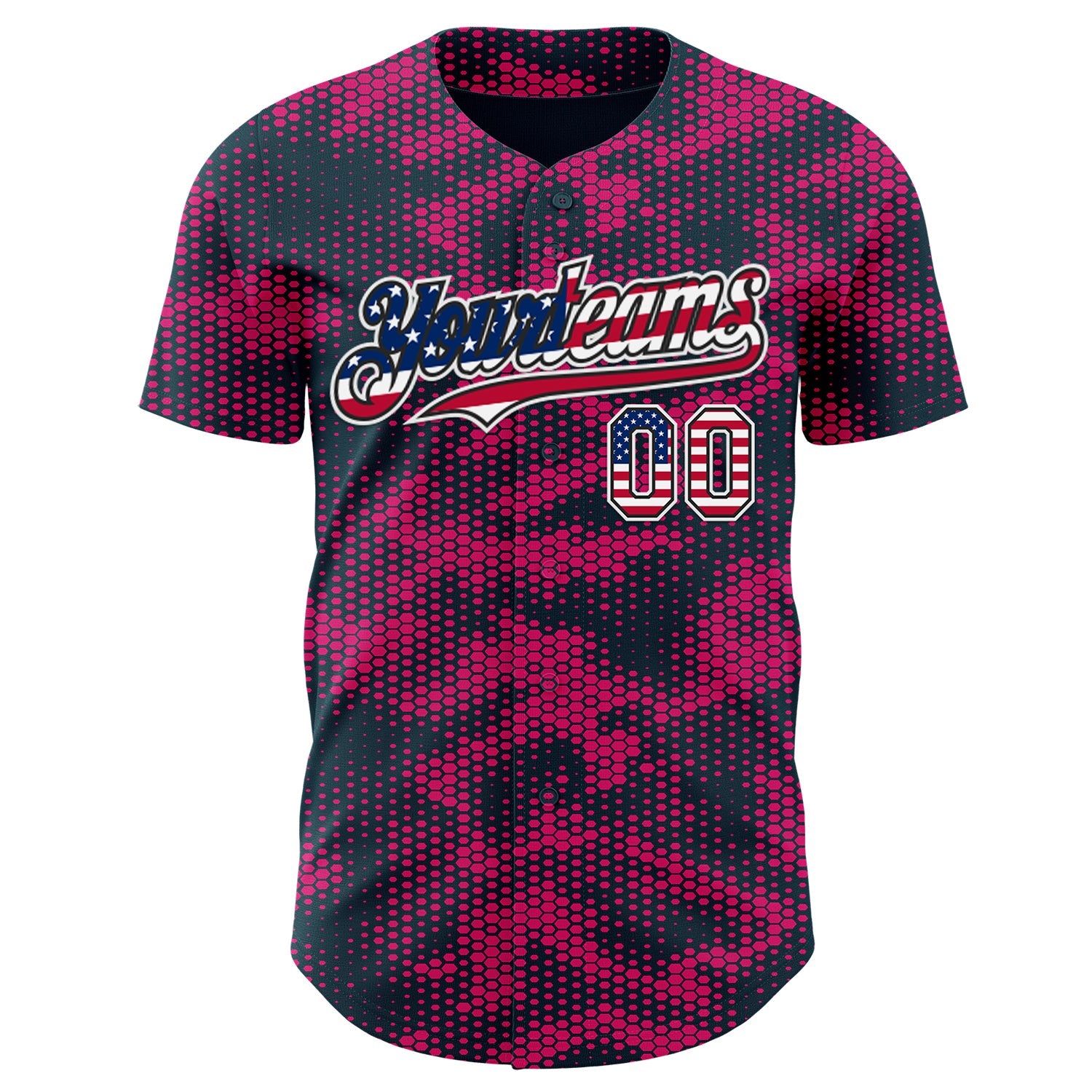 Custom Camo USA Flag Black White-Hot Pink Geometric Camouflage Authentic Baseball Jersey view 2