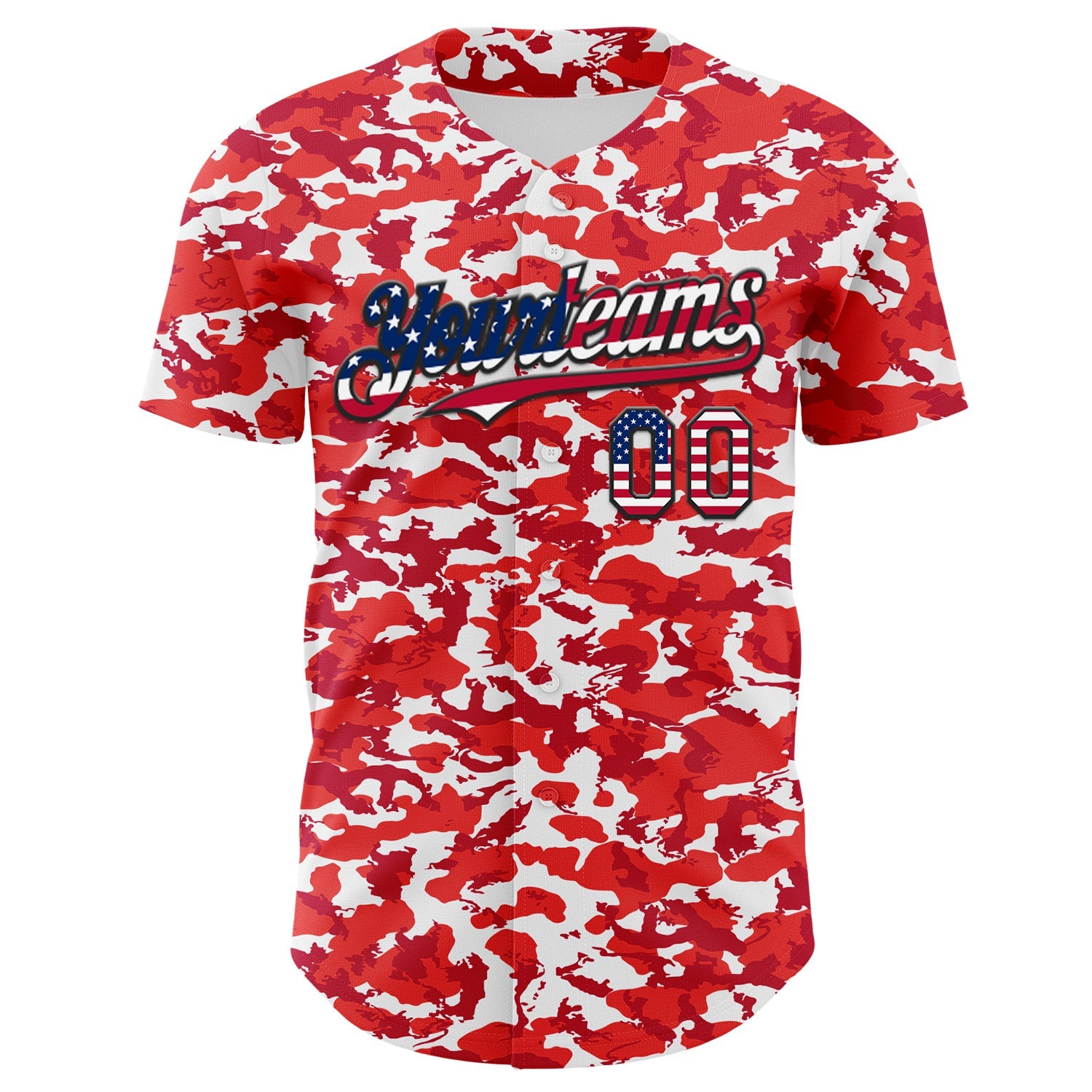 Custom Camo USA Flag Black-White Red Camouflage Authentic Baseball Jersey view 2