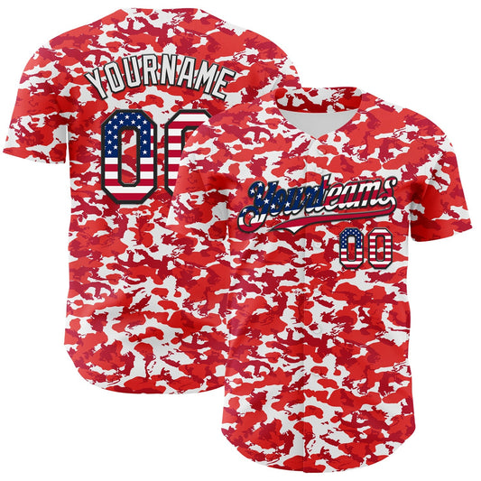 Custom Camo USA Flag Black-White Red Camouflage Authentic Baseball Jersey - Main View