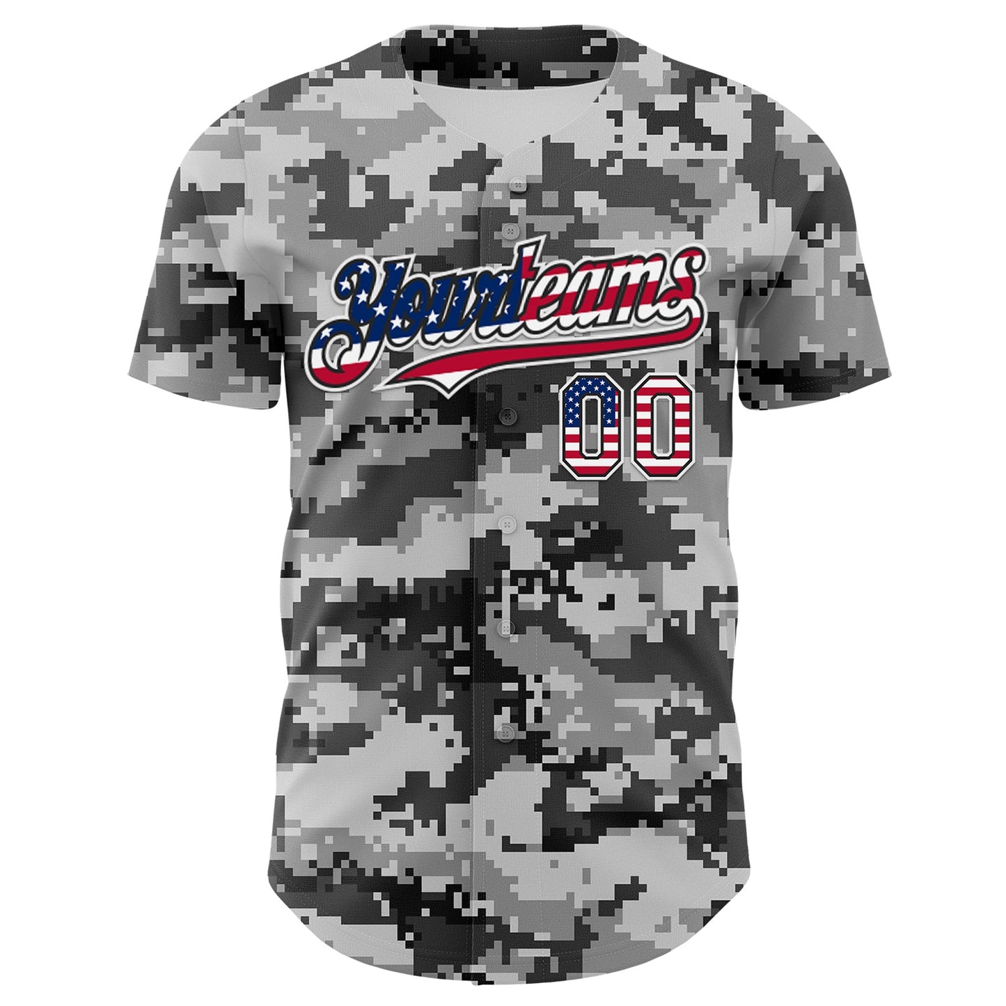 Custom Camo USA Flag Black-White Digital Camouflage Authentic Baseball Jersey view 2