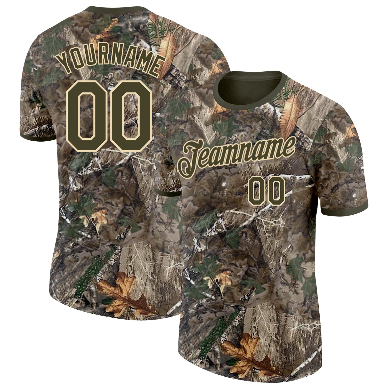 Custom Camo Olive-Cream Woodland Camouflage Salute To Service Performance T-Shirt - Main View
