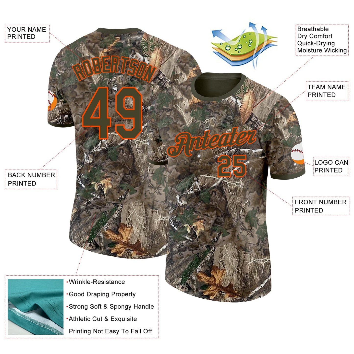 Custom Camo Olive-Orange Woodland Camouflage Salute To Service Performance T-Shirt view 2