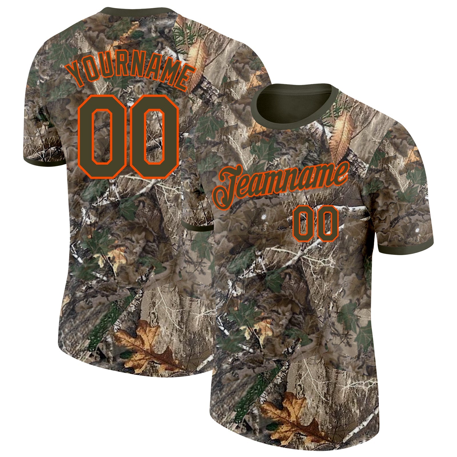 Custom Camo Olive-Orange Woodland Camouflage Salute To Service Performance T-Shirt - Main View