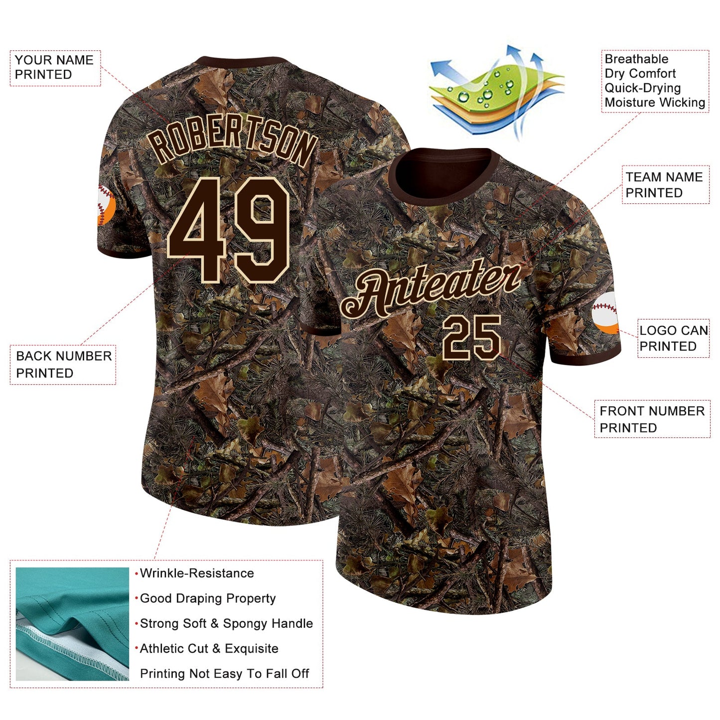 Custom Camo Brown-Cream Woodland Camouflage Salute To Service Performance T-Shirt view 2