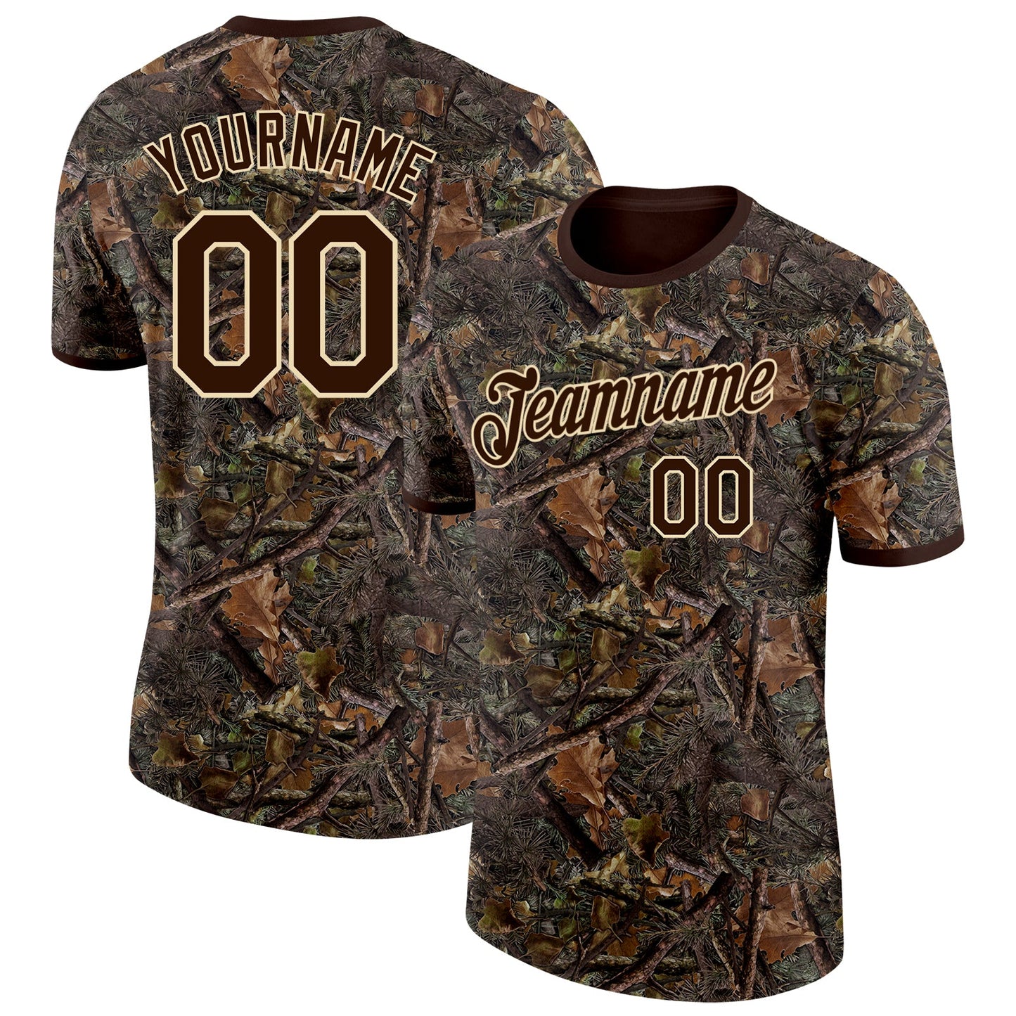 Custom Camo Brown-Cream Woodland Camouflage Salute To Service Performance T-Shirt - Main View