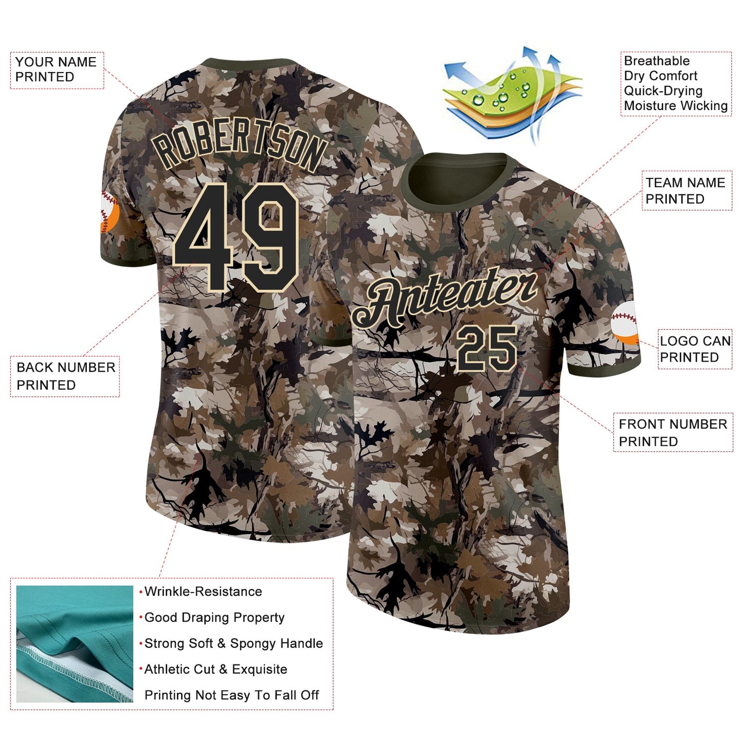 Custom Camo Black Cream-Olive Woodland Camouflage Salute To Service Performance T-Shirt view 2