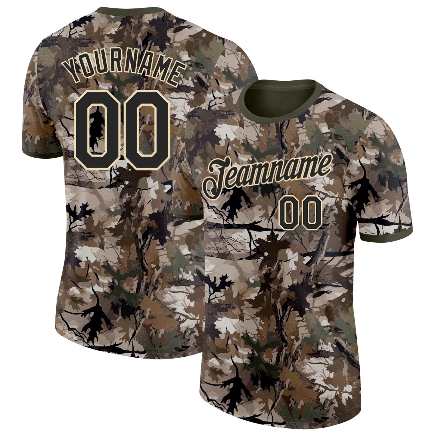 Custom Camo Black Cream-Olive Woodland Camouflage Salute To Service Performance T-Shirt - Main View