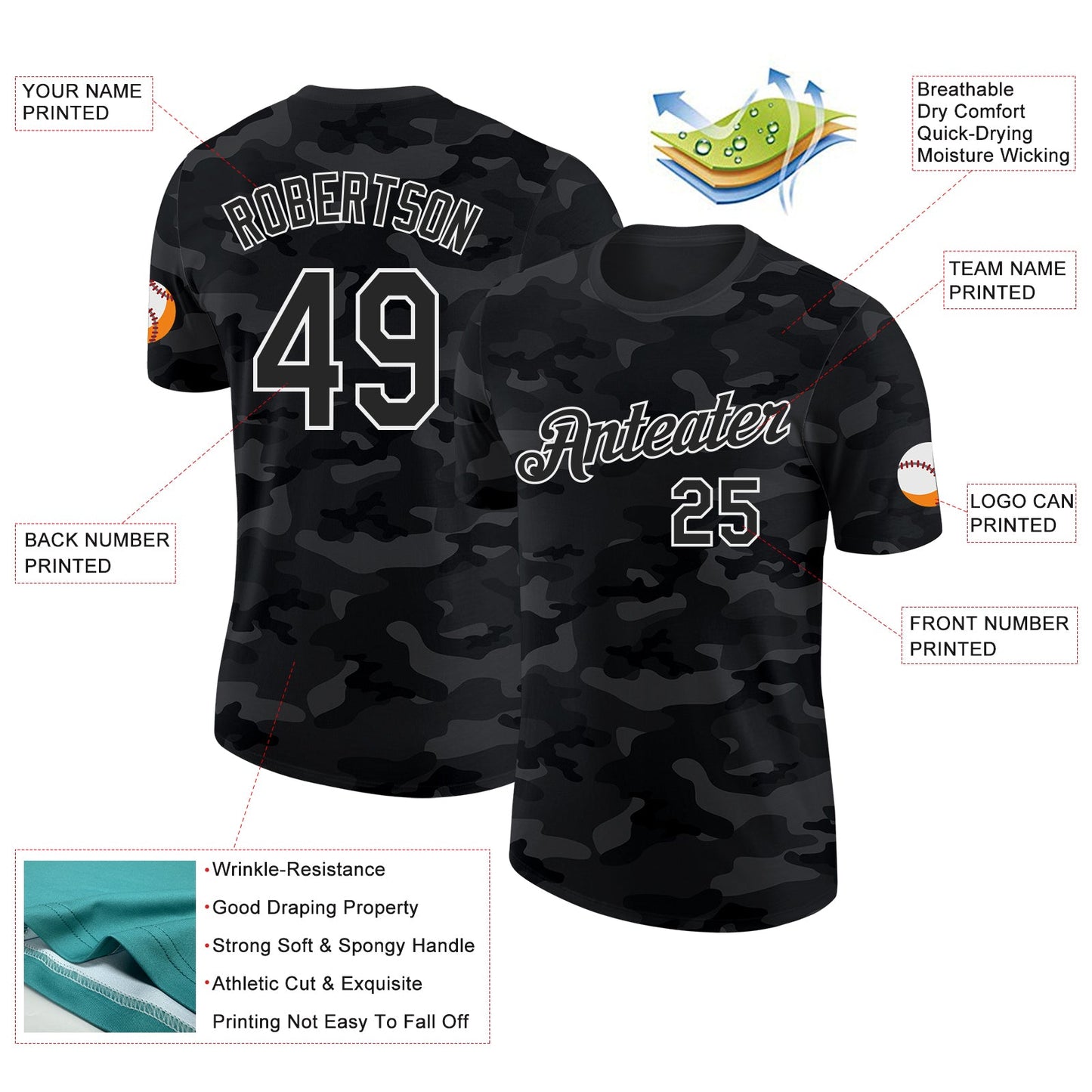 Custom Camo Black-White Salute To Service Performance T-Shirt view 2