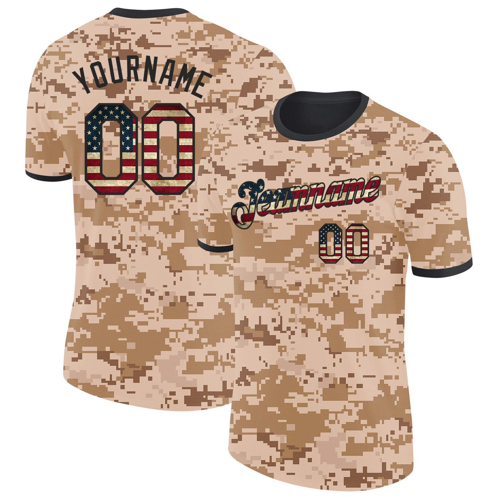 Custom Camo Vintage USA Flag-Black Salute To Service Performance T-Shirt - Main View