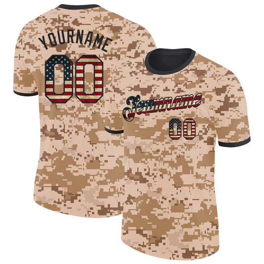 Custom Camo Vintage USA Flag-Black Salute To Service Performance T-Shirt - Main View