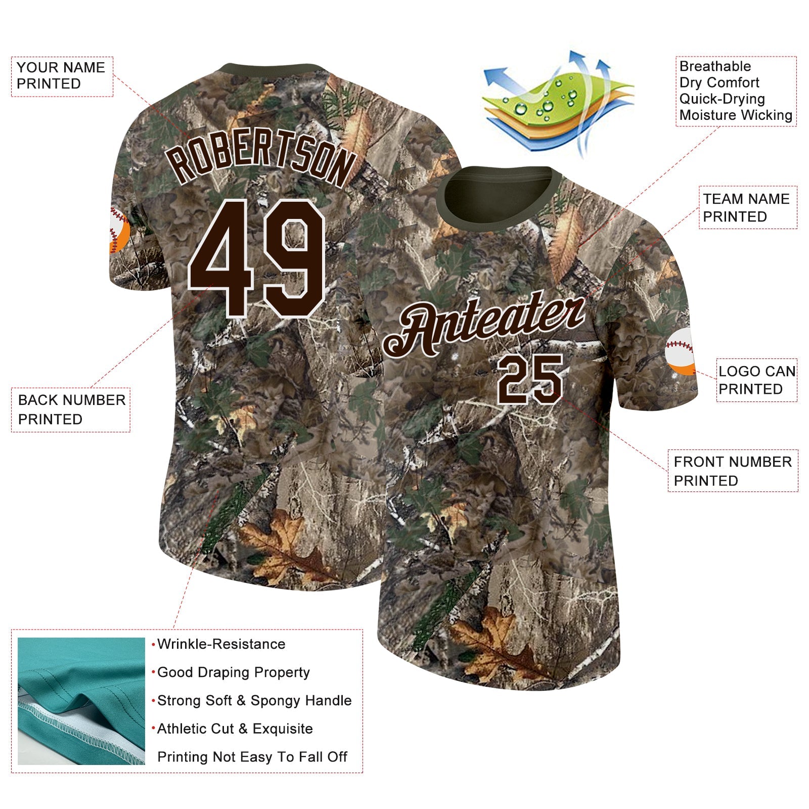 Custom Camo Brown White-Olive Woodland Camouflage Salute To Service Performance T-Shirt view 2