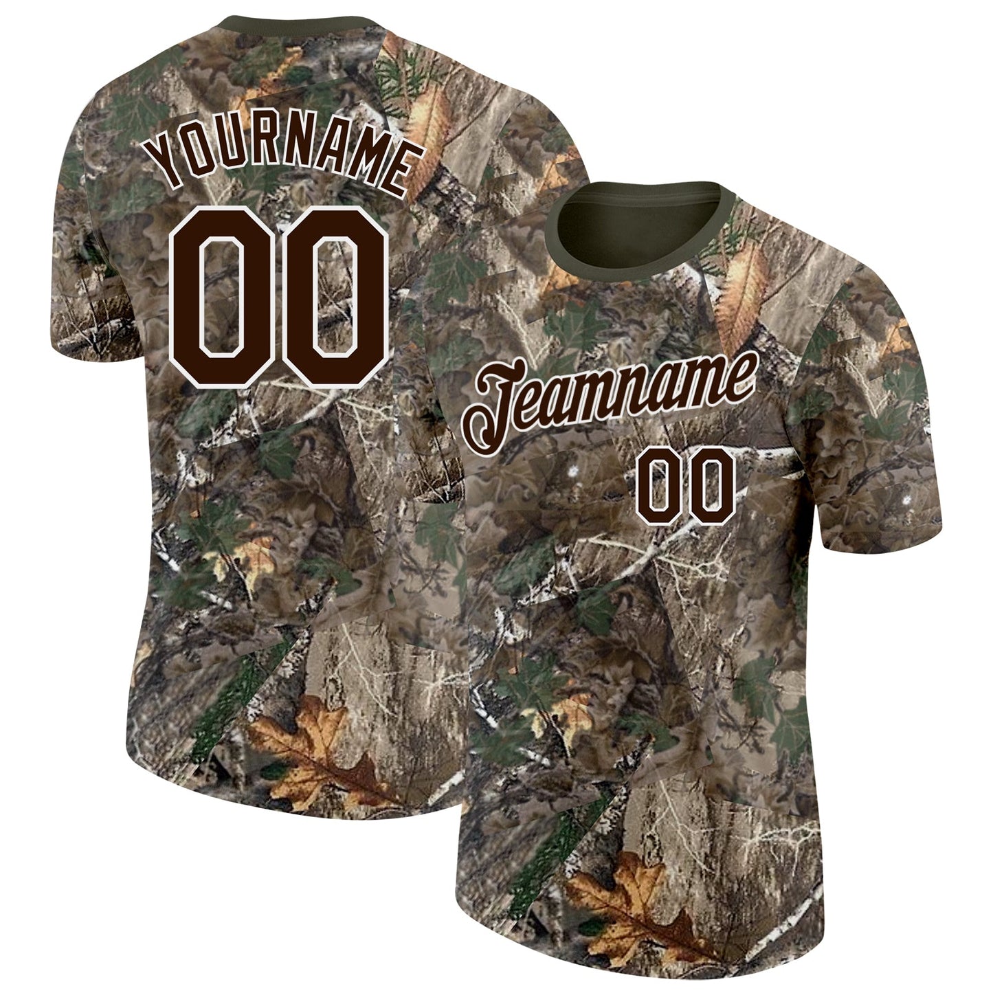 Custom Camo Brown White-Olive Woodland Camouflage Salute To Service Performance T-Shirt - Main View